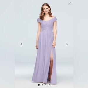 crisscross off-the-shoulder mesh dress iris color